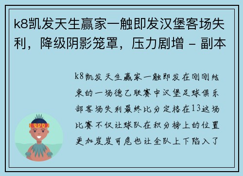 k8凯发天生赢家一触即发汉堡客场失利，降级阴影笼罩，压力剧增 - 副本