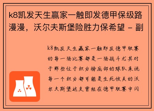 k8凯发天生赢家一触即发德甲保级路漫漫，沃尔夫斯堡险胜力保希望 - 副本