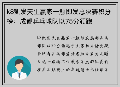k8凯发天生赢家一触即发总决赛积分榜：成都乒乓球队以75分领跑
