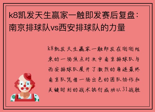 k8凯发天生赢家一触即发赛后复盘：南京排球队vs西安排球队的力量